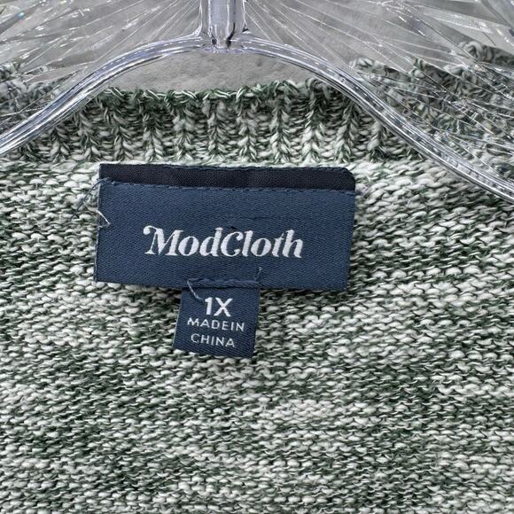 ModCloth Women’s 1X Green Marled Open Front Knit Cardigan Sweater Pockets - Picture 3 of 9